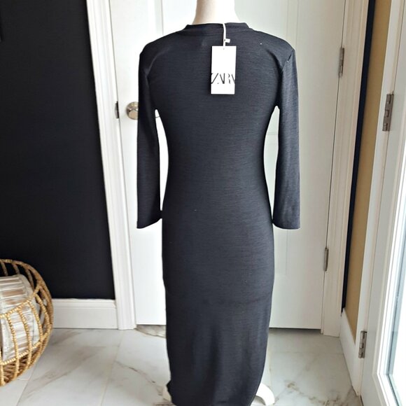 NEW! ZARA Soft BLACK BODYCON Maxi DRESS SZ M - Picture 4 of 5